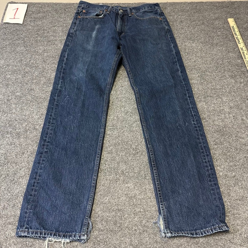 Levi's Jeans Mens Size 34x34 Blue 505 Regular Fit Straight Leg Frayed Hem Denim